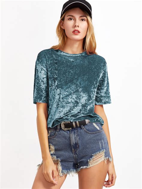 Shop Crushed Velvet T Shirt Online SheIn Offers Crushed Velvet T Shirt More To Fit Your