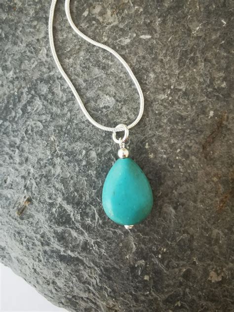 Turquoise Teardrop Pendant Necklace With Silver Plated Snake Etsy