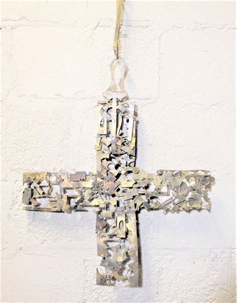 Large Mid Century Modern Brutalist Metal Cross And Chain Wall Hanging