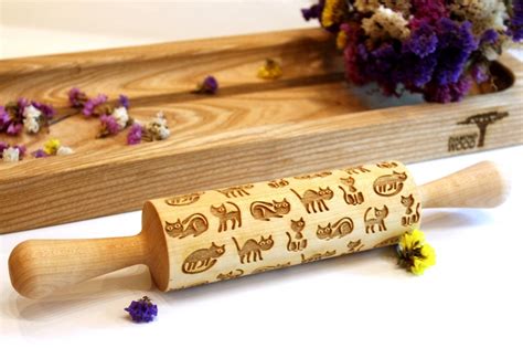 Engraved Rolling Pin Funny Cats Embossing Rolling Pin Etsy