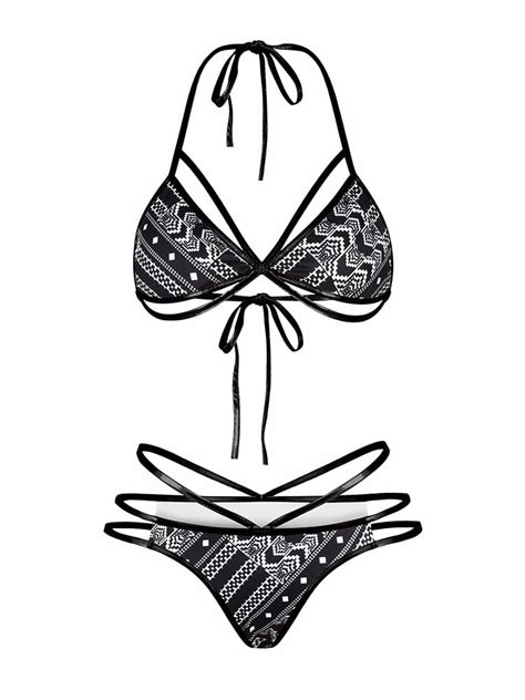 cross1946 women tribal two piece bikini set african metallic swimsuit suit cut out halter