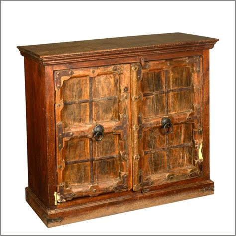 Rustic Reclaimed Wooden Storage Buffet Gothic 2 Door Accent Cabinet