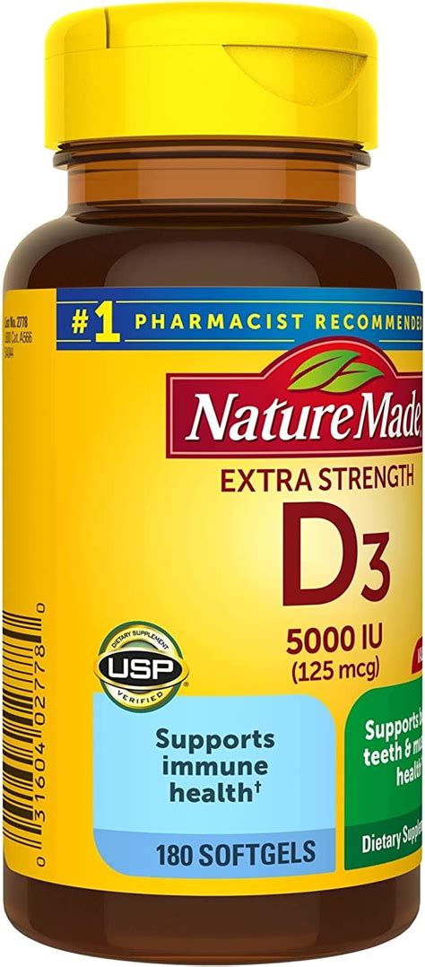 Nature Made Extra Strength Vitamin D3 5000 Iu 180 Softgels