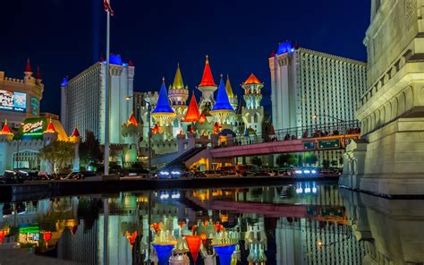 Wallpaper Las Vegas Nevada Usa City Night Castle Buildings Water