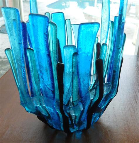 Fused Glass Candle Holder Vase In Shades Of Blue Delphi Artist Gallery