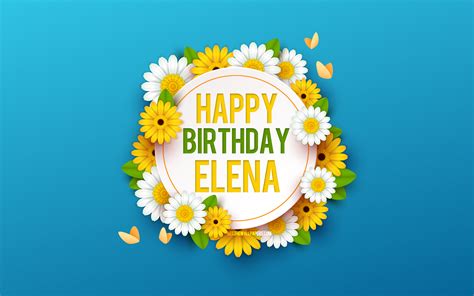 Download Wallpapers Happy Birthday Elena 4k Blue Background With