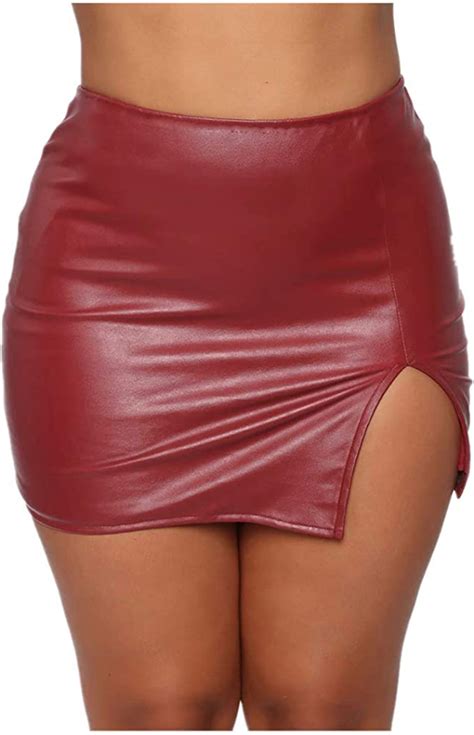 pelisy women sexy split mini pu leather skirt high waist zipper casual skinny faux leather