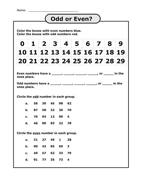 Odd And Even Numbers Worksheet