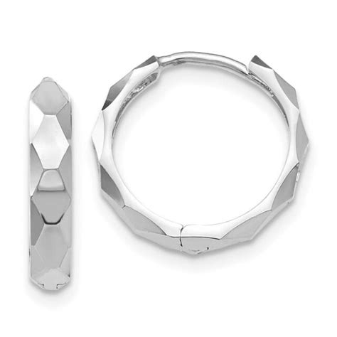 14k 14kt White Gold Diamond Cut Hoop Earrings 14 Mm Ebay