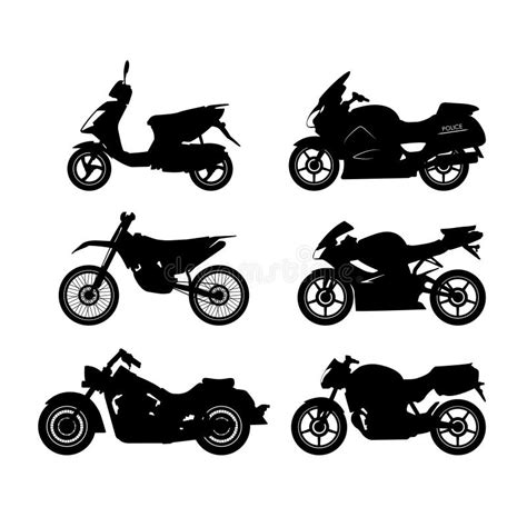 Sistema De Siluetas Negras De Motocicletas En Un Fondo Blanco
