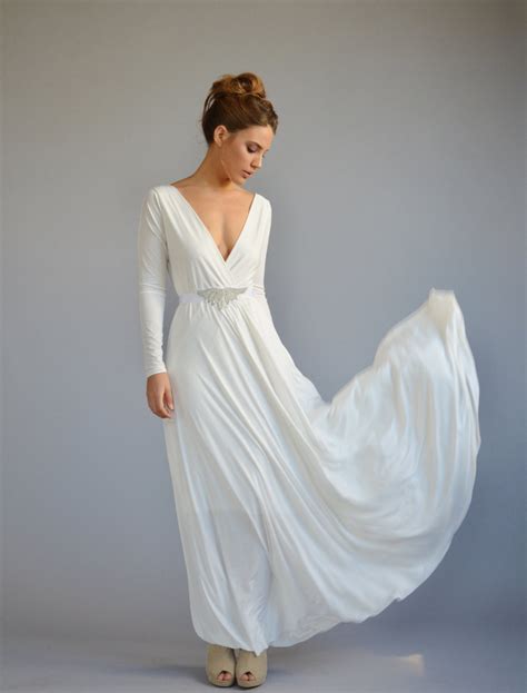 Simple Wedding Dress With Sleeves Casual Wedding Dress V Etsy