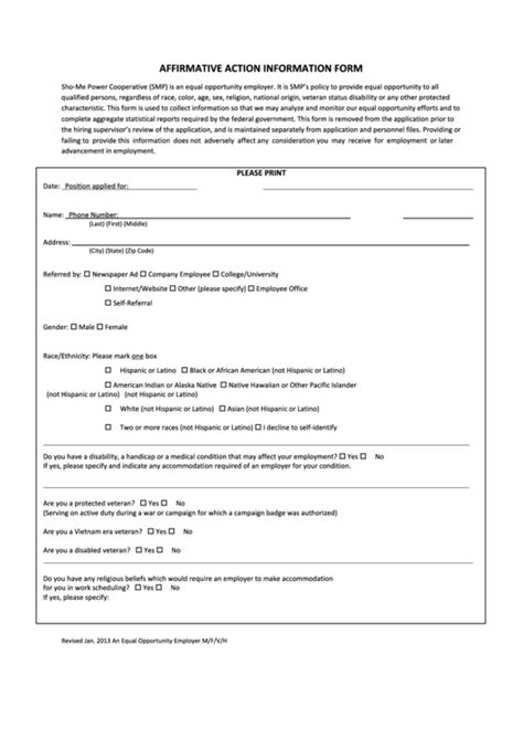 Top 9 Affirmative Action Form Templates Free To Download In Pdf Format