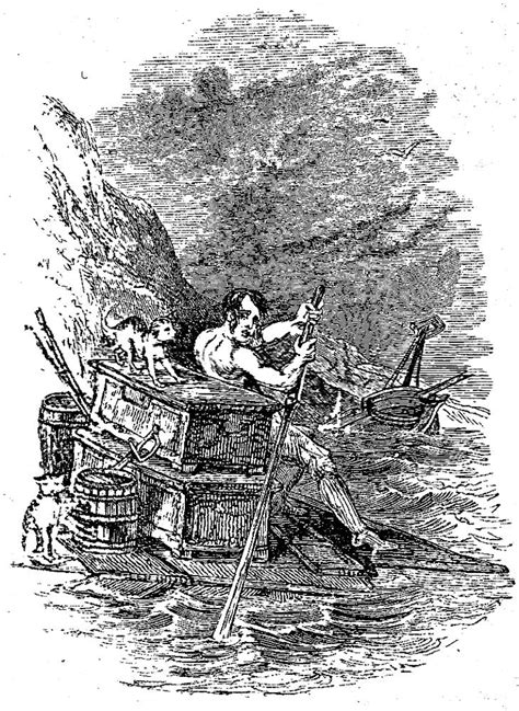 Robinson Crusoe On His Raft Sir John Gilberts Illustration For Defoes Life And Adventures