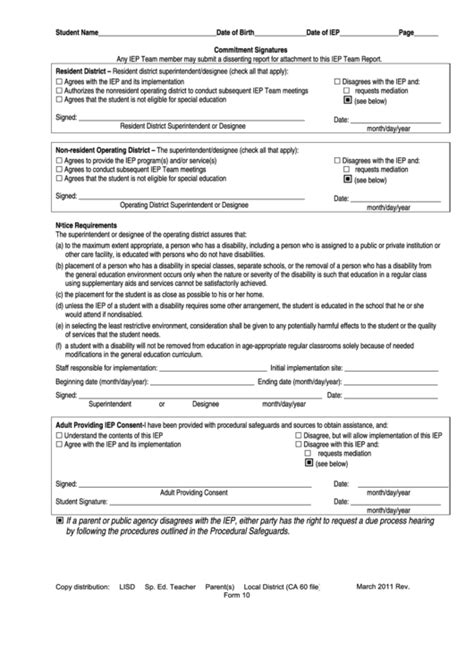 Fillable Iep Commitment Signatures Form Printable Pdf Download