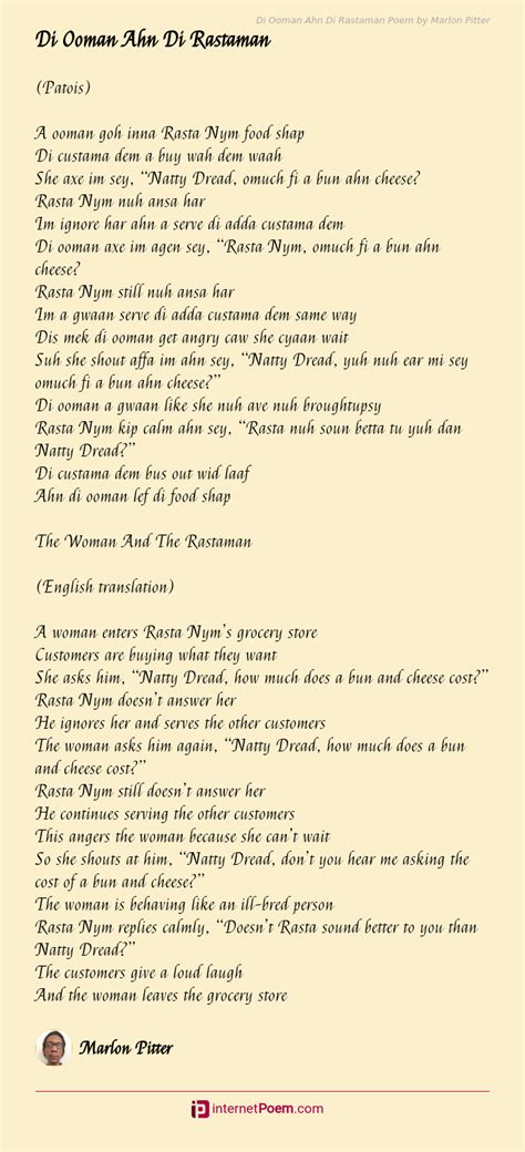 Di Ooman Ahn Di Rastaman Poem By Marlon Pitter