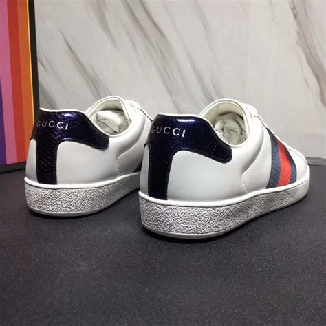 Gucci Men Leather Low Top Sneaker Shoes With Web Stripe White Lulux