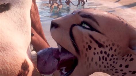 Hot Horny Cheetah Has Furry Sex On The Beach Animated