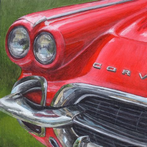 Acrylic Painting Original Art Classic Car Red By Shirleyart
