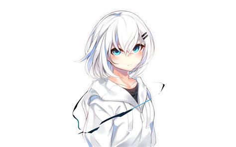 Short White Haired Female Anime Character Illustration