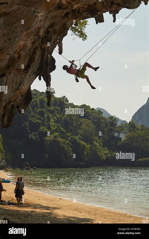 Rock Climbing At Ton Sai Beach Railay Stock Photo Alamy