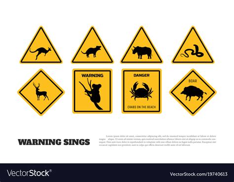 Animals Yellow Warning Signs Royalty Free Vector Image