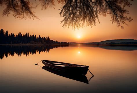 Boat Lake Sunset Free Stock Photo Public Domain Pictures
