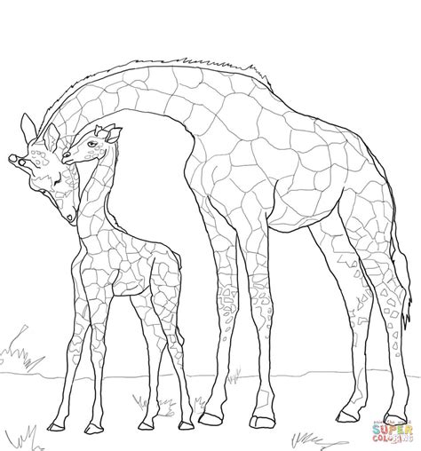 Baby Giraffe And Mother Coloring Page Free Printable