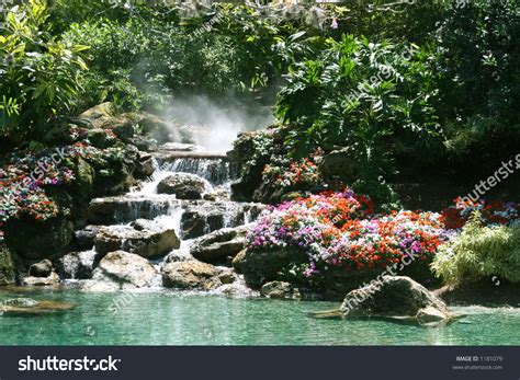 Waterfall In A Beautiful Tropical Setting Stock Photo