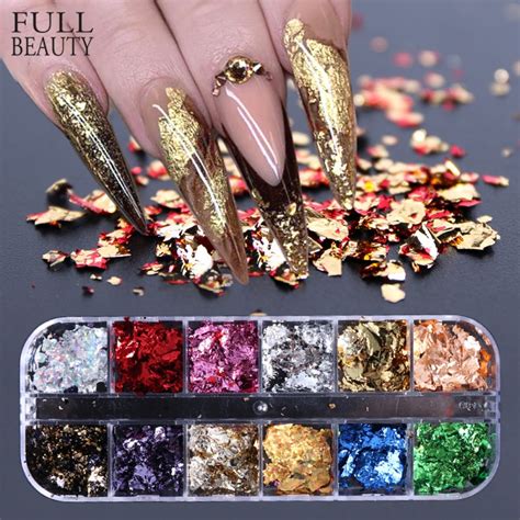 12 Grid Nail Sequins Paillette Aluminum Irregular Flakes Gold Pigment