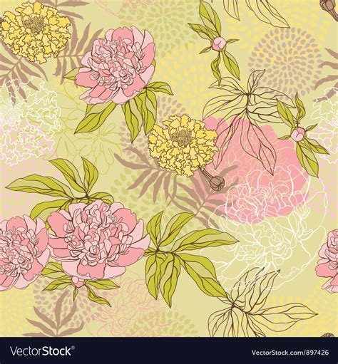 Seamless Pattern With Flowers Hand Drawn Vector Image