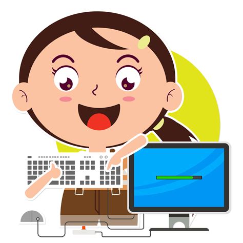 Free Girl Playing Computer Cartoon Cute 16587289 Png With Transparent