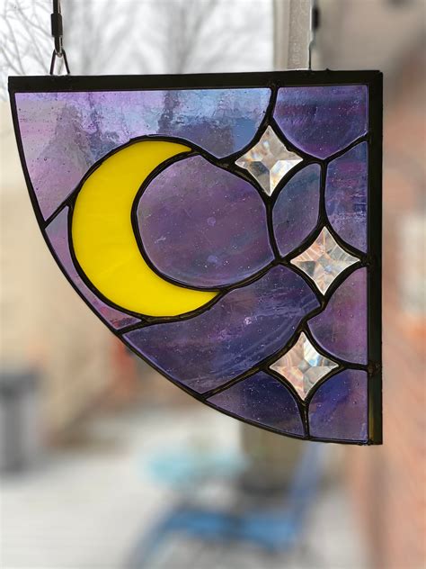 Stained Glass Moon Stars Corner Piece Bedroom Decoration Etsy
