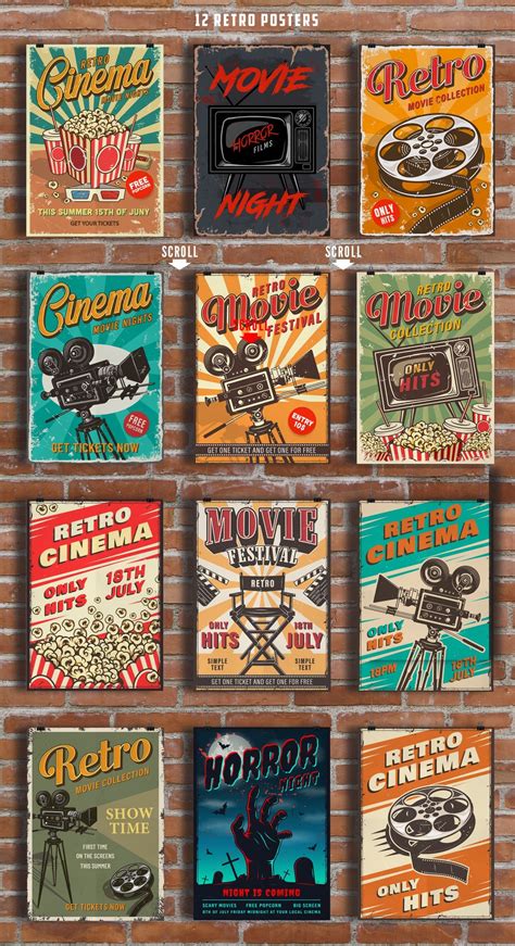 12 Cinema Posters Vintage Poster Design Retro Graphic Design