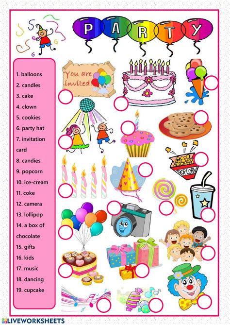 Party Vocabulary Worksheet Actividades De Inglés Para Niños Hojas De