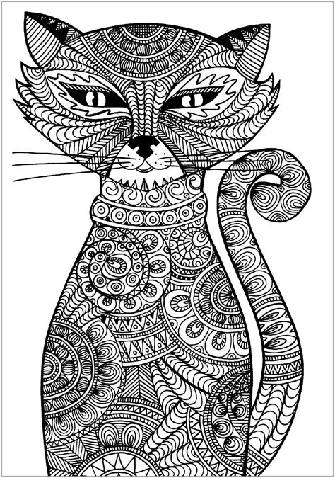 In these cat coloring pages, the cat tends to have relaxed gesture and even smiling. Pet - Coloring Pages for Adults
