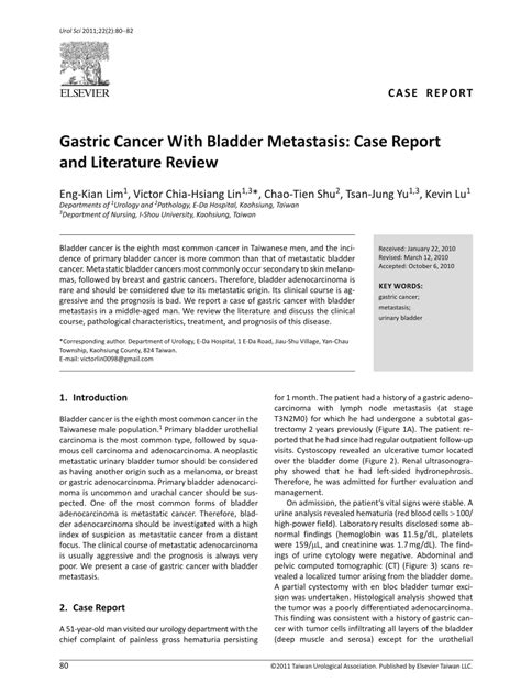 Pdf Gastric Cancer With Bladder Metastasis Case Report And