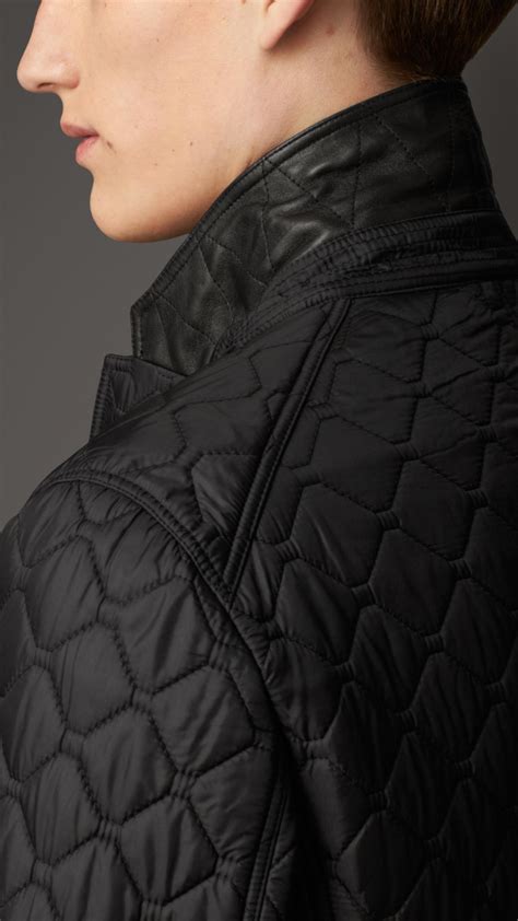Burberry Leather Detail Quilted Blazer In Black For Men Lyst