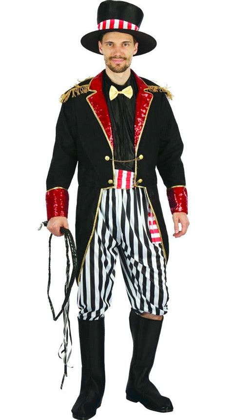 Black And Red Ringmaster Costume Mens Circus Showman Dress Up