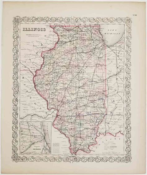 Illinois De Illinois Hand Colored Map Colton 1855 Mapa Old
