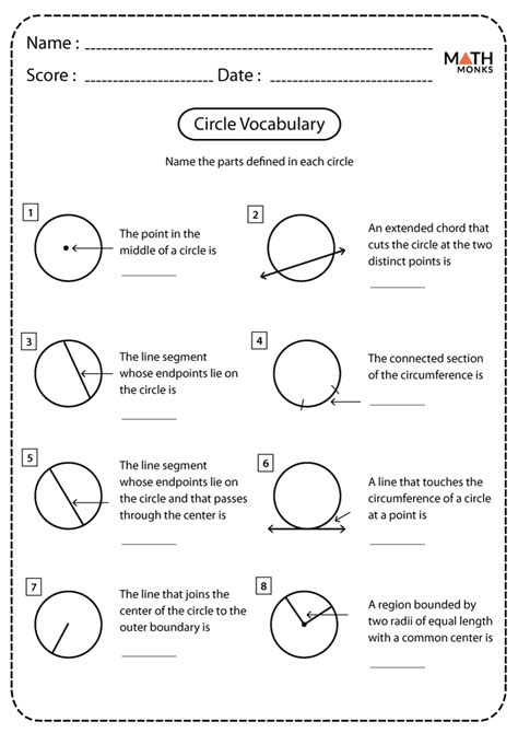 Parts Of A Circle Worksheets Math Monks