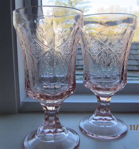 Pink Depression Glass Wine Goblets