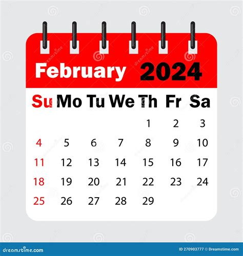 Red Calendar Leaf Spring February 2024 Calendar Calendar Sheet With