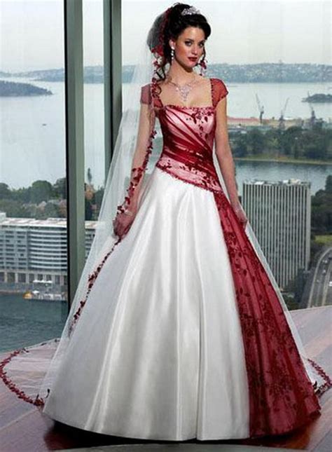 Red and white satin embroidery wedding dresses vintage retro strapless a line lace up court train country bridal gowns vestidos plus size. Fashion Girl: Modern & Beautiful Red Wedding Dresses Designs