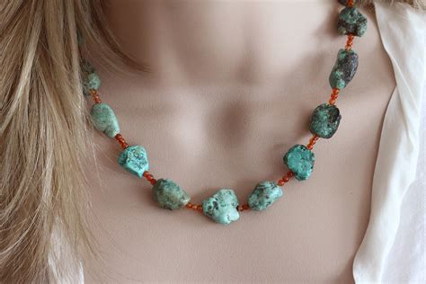 Vintage Chunky Turquoise Necklace Turquoise And Serpentine Etsy