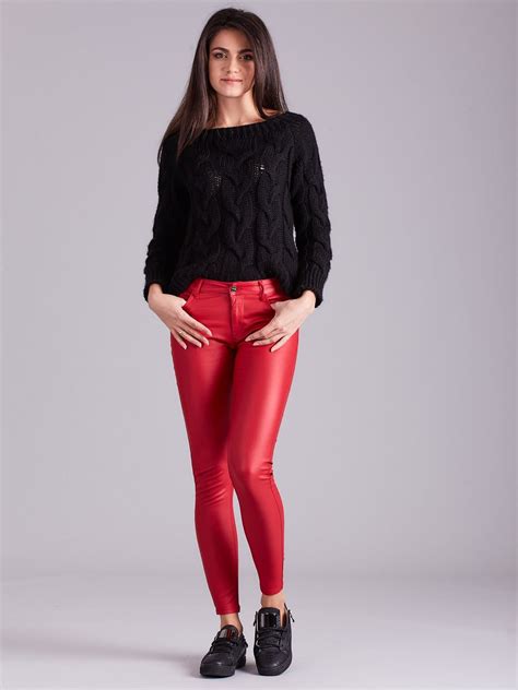 Czerwone woskowane spodnie - Spodnie jeansowe - sklep eButik.pl