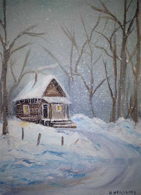 Snowy Cabin Canvas Painting Painting Old Cabins