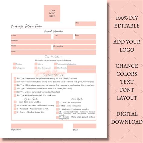 Makeup Artist Business Forms I Intake Consent Client Record I Etsy