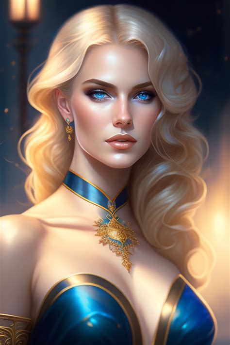 Lexica Blond Woman Wearing A Blue Dress Hazel Eyes Fantasy Magic