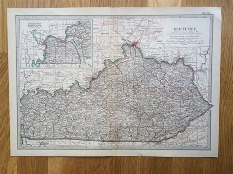 1903 Kentucky Original Large Antique Map Us State Map Ky Wall Map