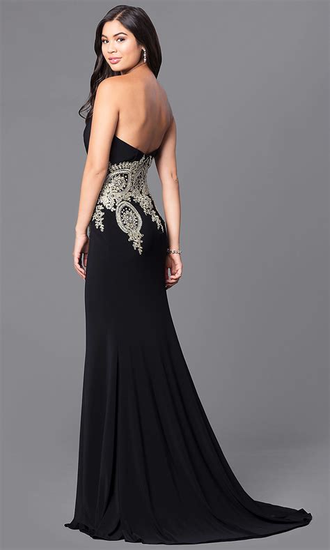 Long Black Formal Prom Dress With Embellished Waist